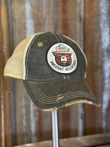 Smokey Bear PREVENT WILDFIRES Hat- Distressed Black